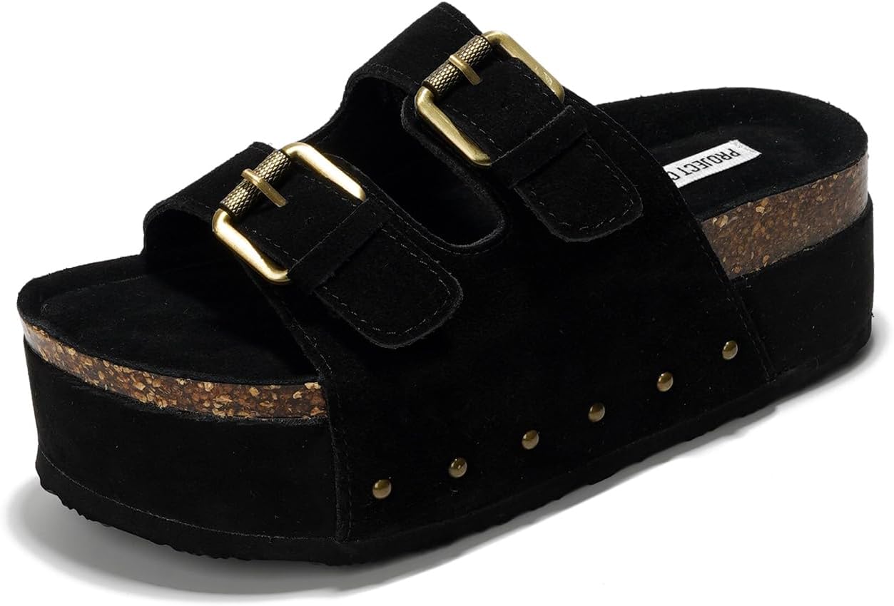 Project Cloud 100% Genuine Leather Platform Sandals Women – Memory Foam Insole with Two-Buckle – Non-Slip and Comfortable Wedge Sandals for Women 2026 (Oliy)