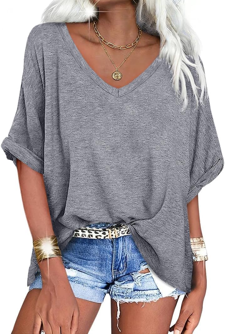 UNCLECAT Women’s V Neck Oversized T-Shirts Summer Short Sleeve Shirts Loose Casual Tops Tee
