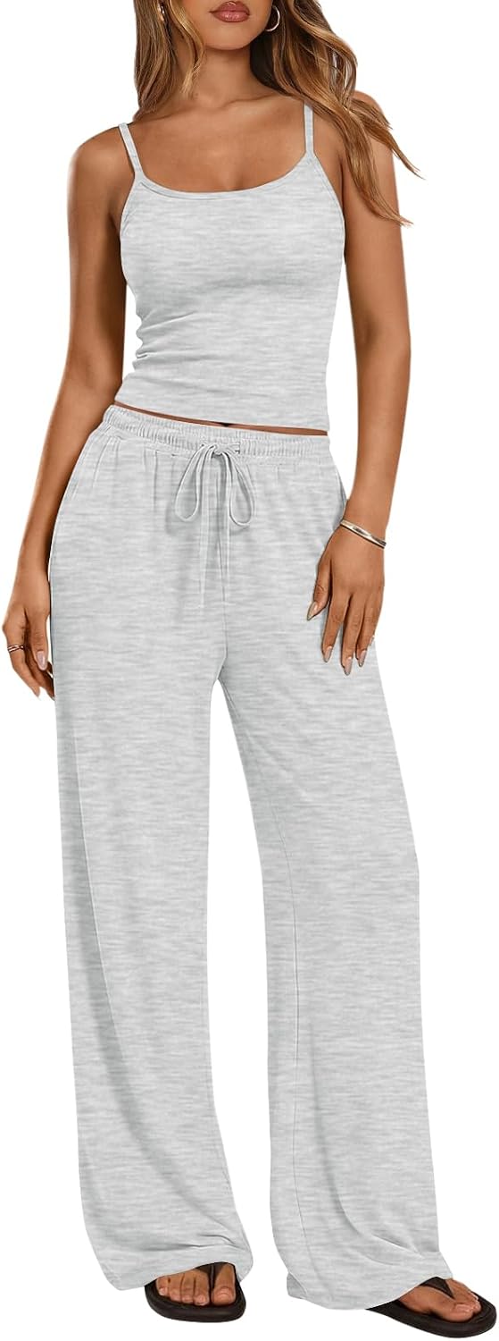 Trendy Queen Women’s 2 Piece Lounge Set Summer Outfits – Camisole Top & Wide Leg Pants
