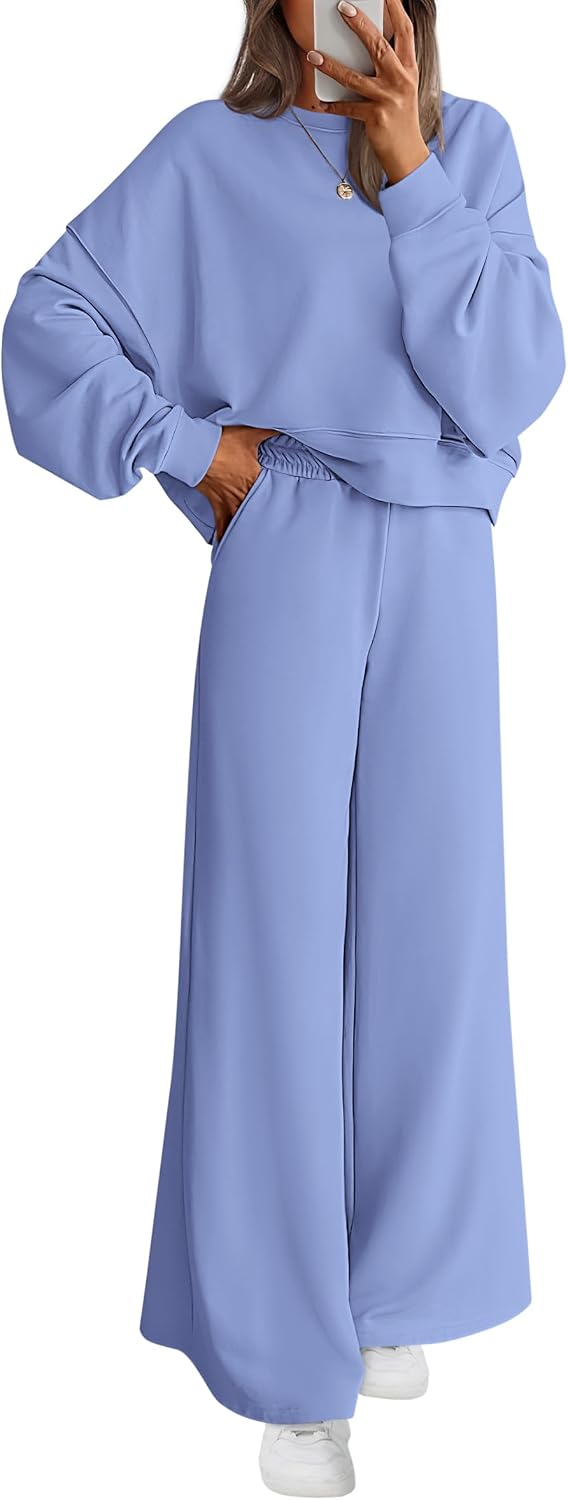PRETTYGARDEN Women 2 Piece Outfits 2026 Fall Sweatsuits Crewneck Sweatshirt Wide Leg Sweatpants Lounge Sets Tracksuit