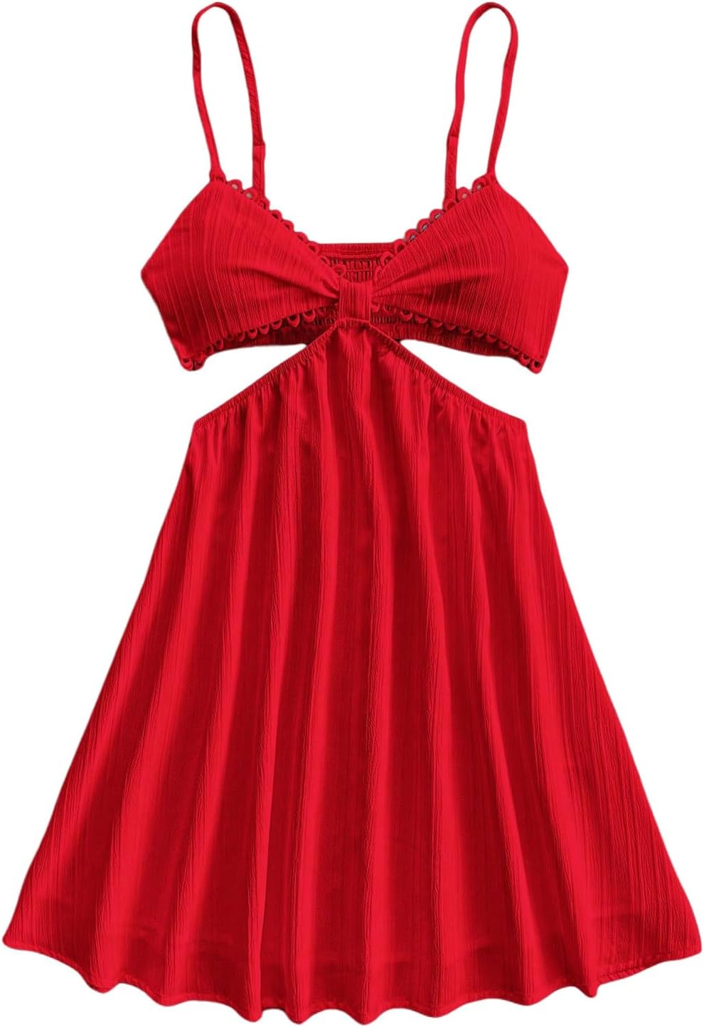 OYOANGLE Women’s Cut Out Smocked Sundress Backless Ruffle A Line Cami Dress Flowy Mini Dress