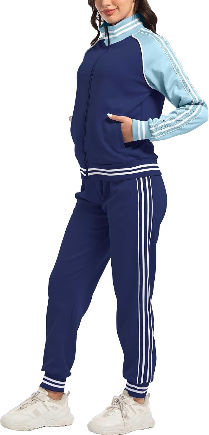 ANOTWENER Women’s Jogging Suits Tracksuit Set Workout Long Sleeve Outfits Gym Stripe 2 Piece Set Sweatsuits with Pockets