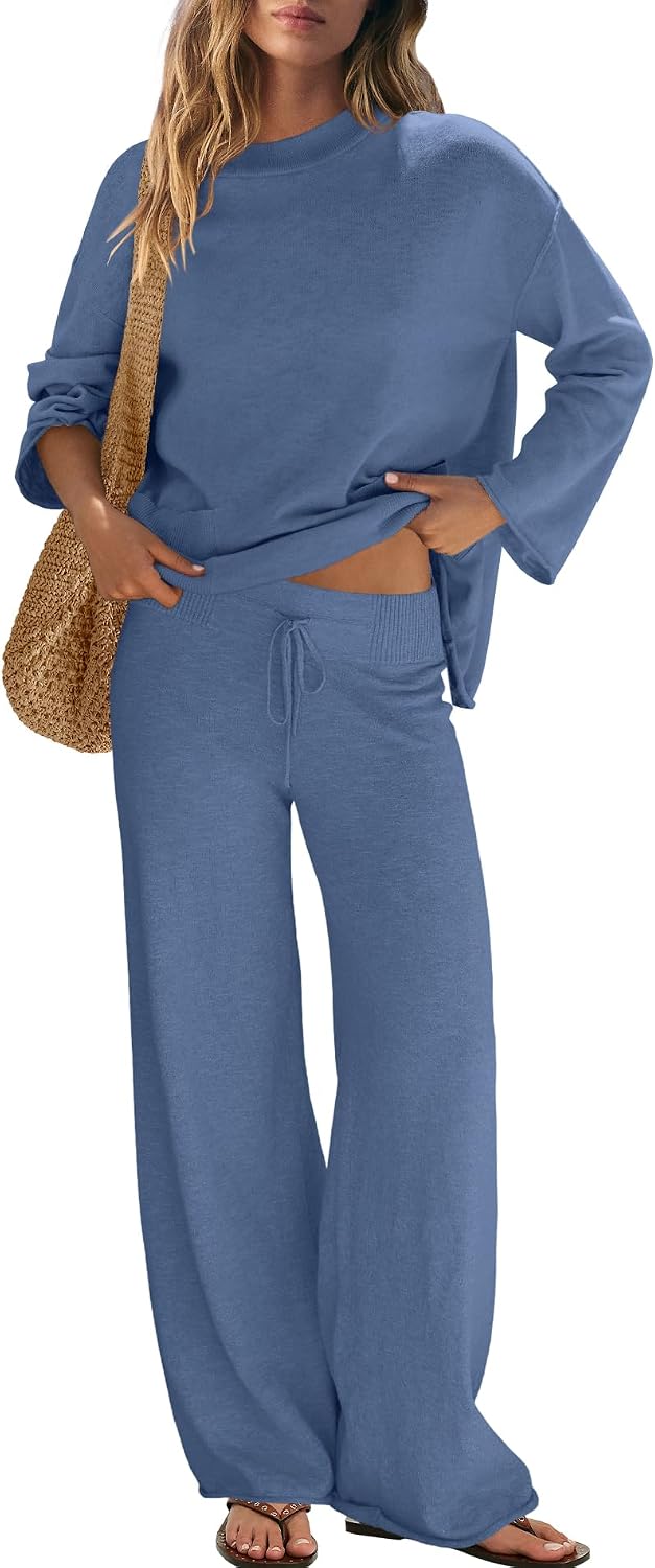 Yanekop Womens Matching Lounge Sets 2 Piece Outfits Sweater Set Lightweight Knit Loungewear Set Casual Loose Fit Outfit