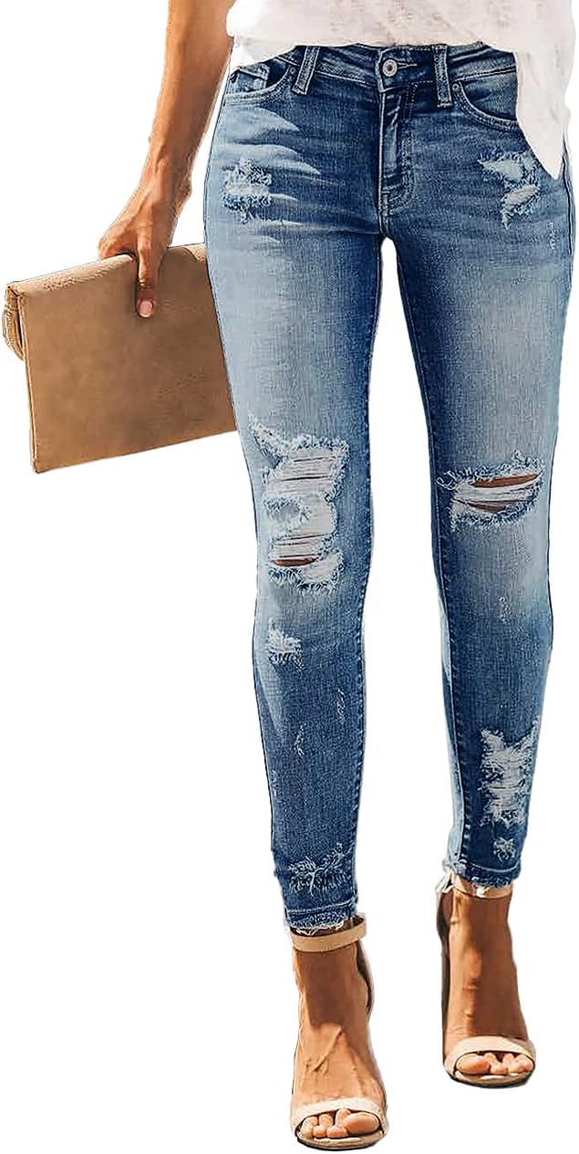 DGRPI Women’s Boyfriend Skinny Jeans Ripped Distressed Stretchy Denim Pants