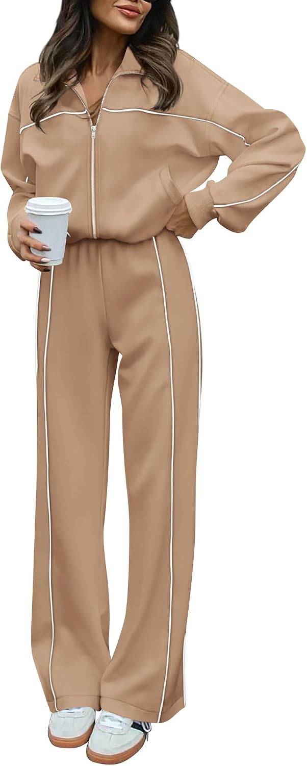 BTFBM Women’s Two Piece Tracksuit Fall 2026 Long Sleeve Zip Up Sweatshirt Long Pants Outfits Jogger Sweatsuit Sets