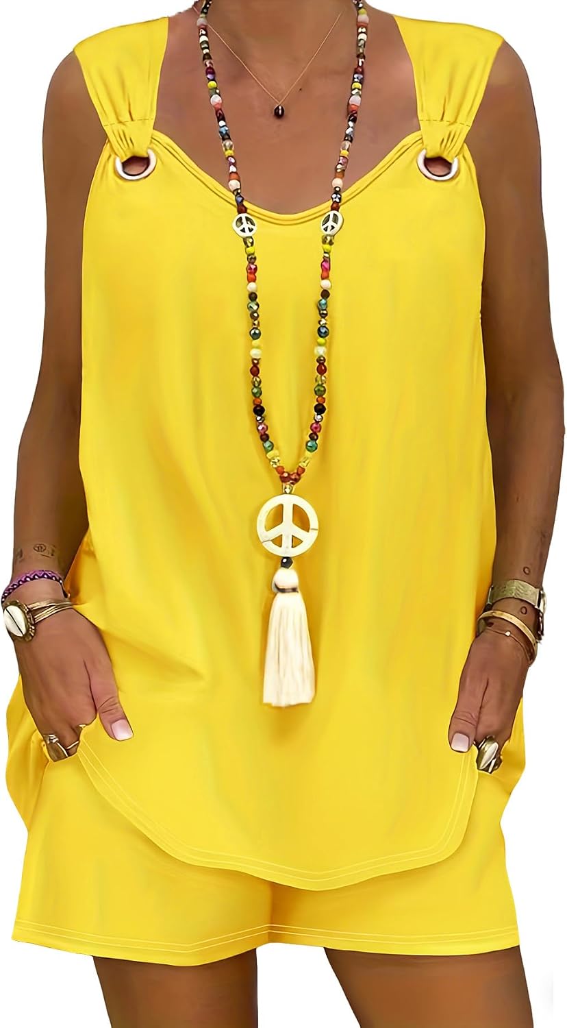 Ulovmi Two Piece Outfits For Women Summer Tank Top Shorts Set Casual Sleeveless Matching Sets