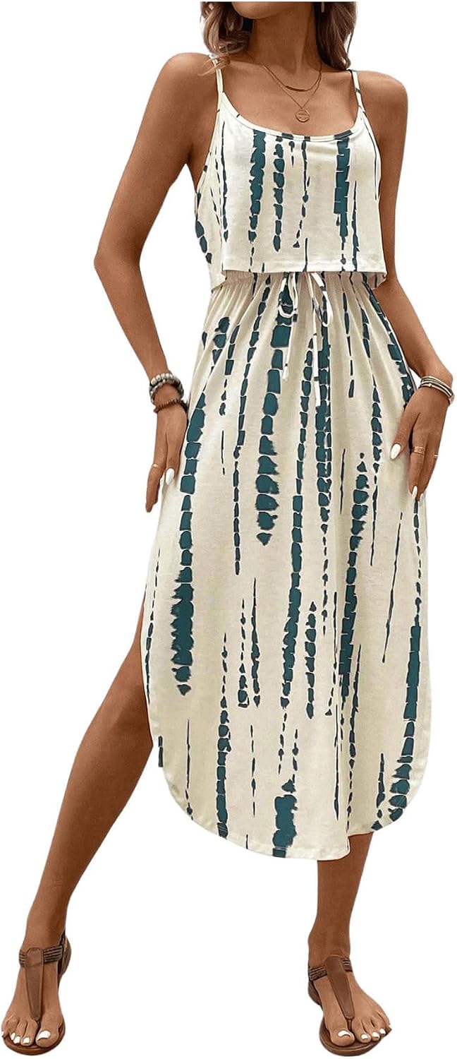 RoseSeek Women’s Spaghetti Strap Tie Dye Cami Sun Dress Beach Midi Summer Dresses Resort Wear Vacation Outfits