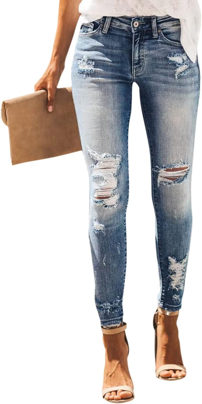AMRSPENG Women’s High Waisted Jeans for Women Ripped Stretch Skinny Butt Lifting Jeans Distressed Jeans Pants