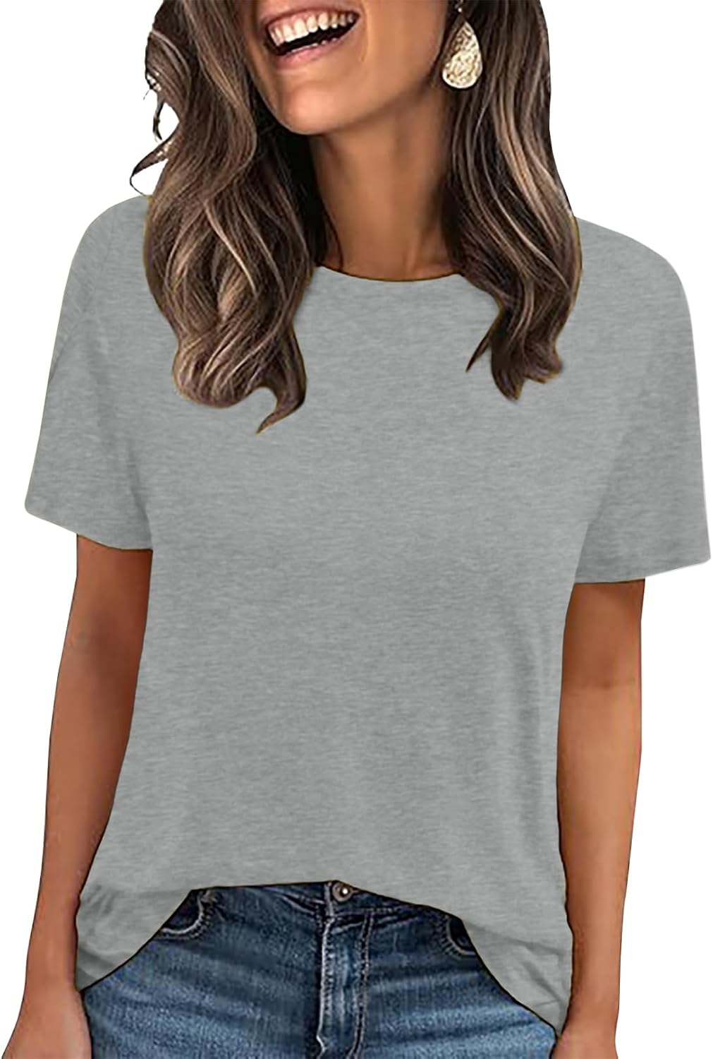 LOOKFACE Women’s Summer Short Sleeve Crewneck T Shirts Solid Color Tees Casual Basic Tops