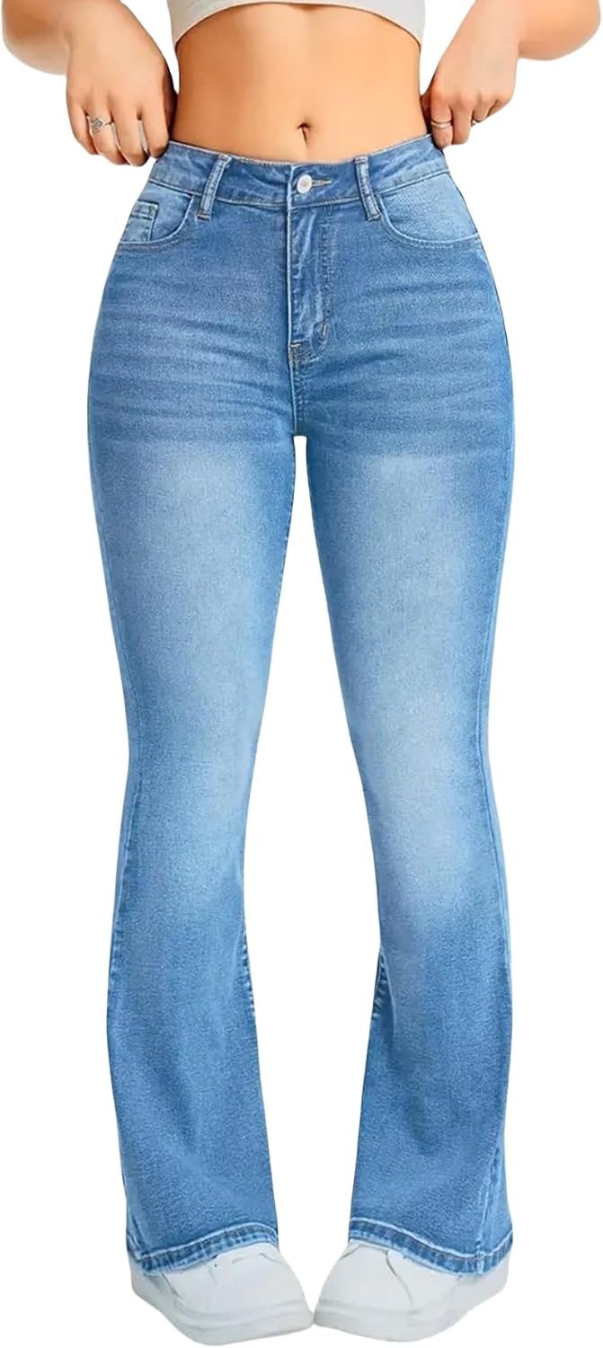 High Waisted Flare Jeans for Women – Stretchy Denim with Tummy Control, Trendy Blue Bell Bottoms (S-XXL)