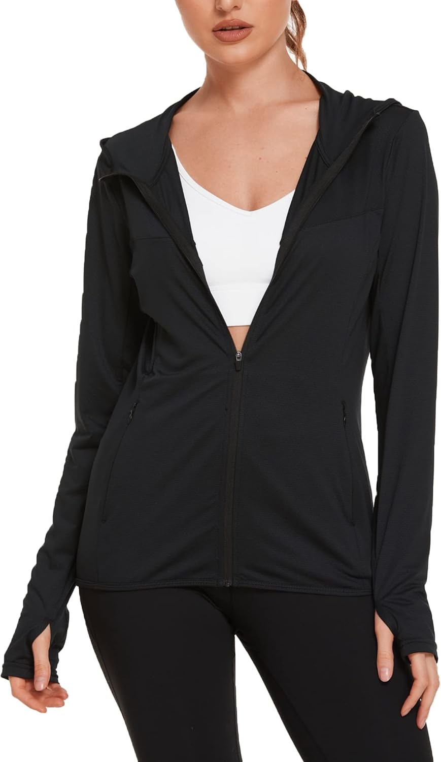 COOrun Women’s UPF 50+ Sun Protection Hoodie Jacket Long Sleeve Athletic Running Full Zip Workout Jacket with Pockets