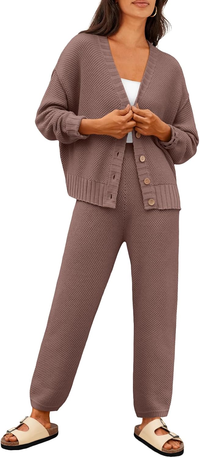 LILLUSORY Womens Cardigan Pants Sets 2 Piece Slouchy Sweater Loungewear