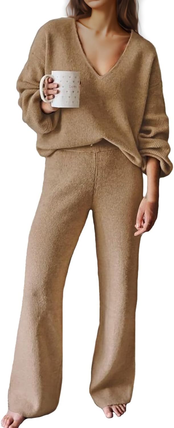 GOLDSTITCH Women’s Two Piece Outfits Sweater Sets Long Sleeve Knit Pullover and Wide Leg Pants Sweatsuit
