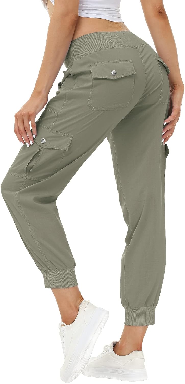 MoFiz Women’s Lightweight Hiking Cargo Pants Outdoor Quick Dry Casual Travel Sweatpants Joggers Elastic Waist Button Pockets