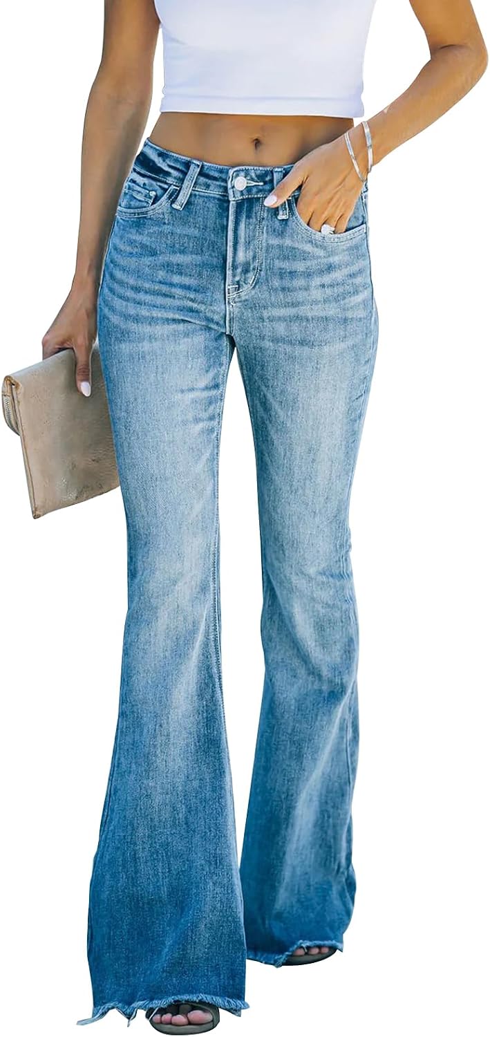 KUNMI Women’s Flare Bell Bottom Jeans High Waisted Wide Leg Bootcut Jeans Stretchy Denim Pants