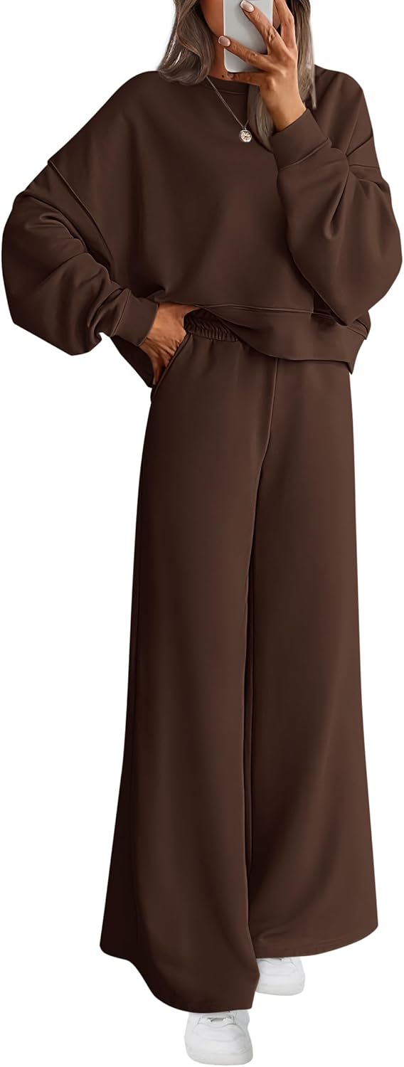 PRETTYGARDEN Women 2 Piece Outfits 2026 Fall Sweatsuits Crewneck Sweatshirt Wide Leg Sweatpants Lounge Sets Tracksuit