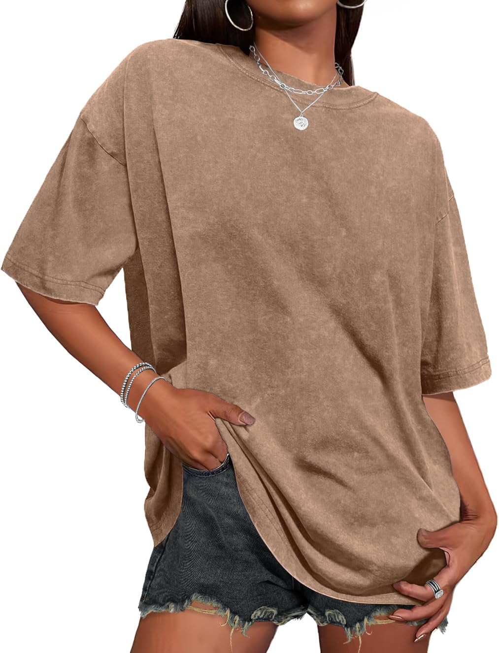 Oversized Tshirts for Women Short Sleeve Crew Neck Vintage Washed Basic Loose Casual Tees 2026