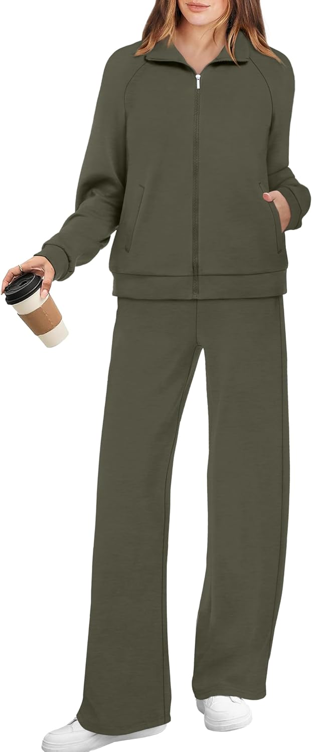 XIEERDUO Women’s 2 Piece Lounge Sets Full Zip Up Sweatsuit Wide Leg Tracksuit Workout Outfits Fashion Airport Wear