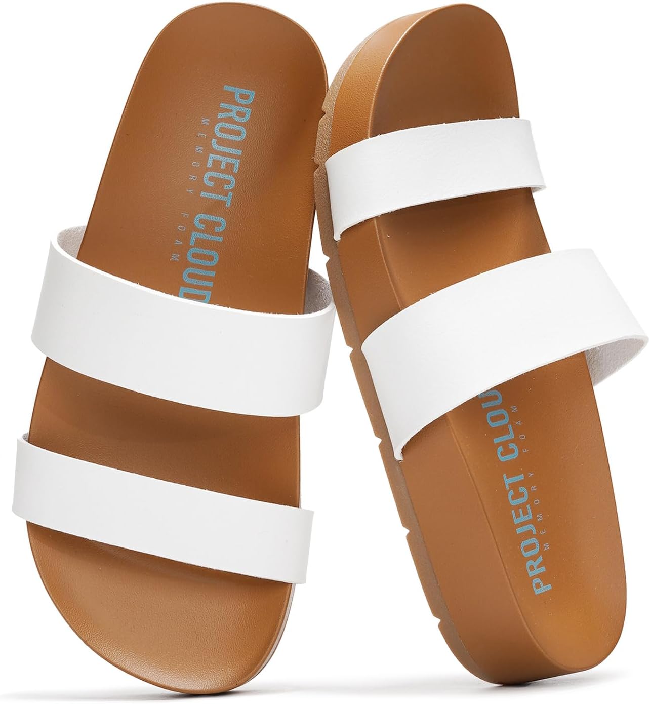 Project Cloud Sandals for Women – Eco Crafted Leather Two-Strap Womens Sandals – Plush & Soft Insole Slides for Women – Non Slip Outsole Slides Summer Outfits 2026 (Hilltop)