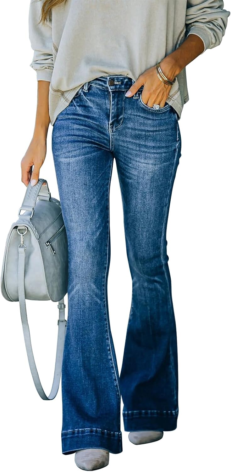 KUNMI Women’s Flare Bell Bottom Jeans High Waisted Wide Leg Bootcut Jeans Stretchy Denim Pants