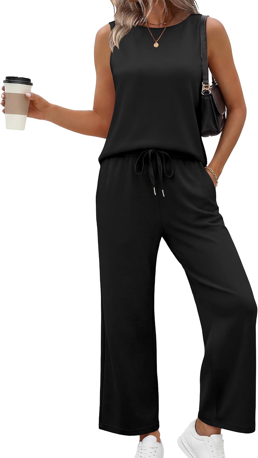 SAMPEEL Two Piece Sets for Women Summer Outfits Beach Vacation Clothes Wide Leg Crop Pants