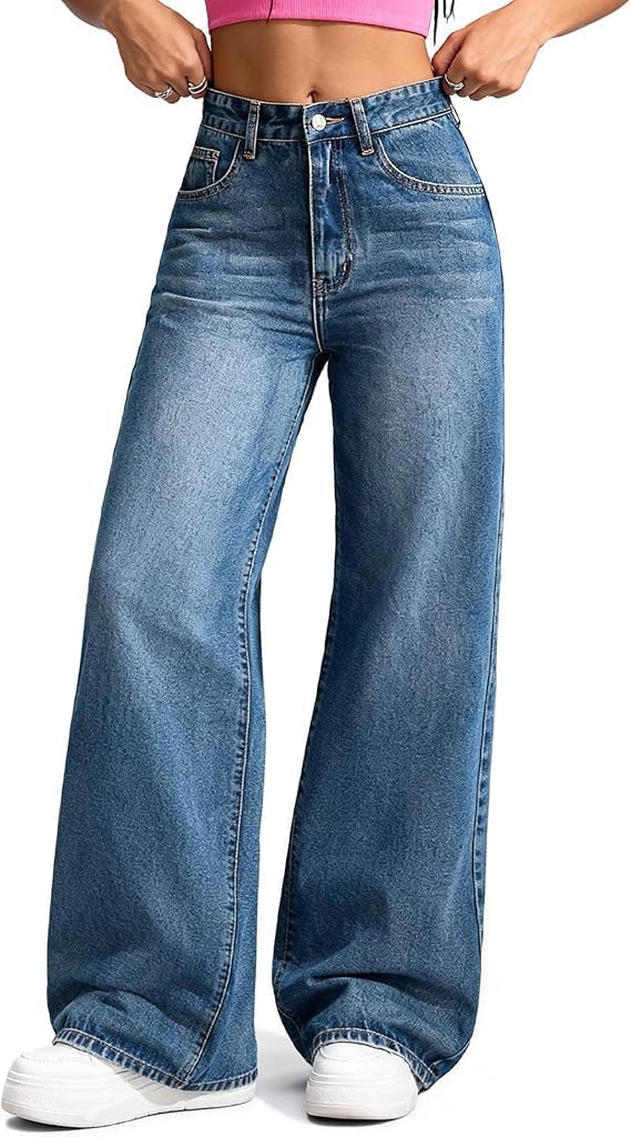 Baggy Jeans for Women Wide Leg Trendy Loose Cropped Denim Pants Y2K Boyfriend Jeans