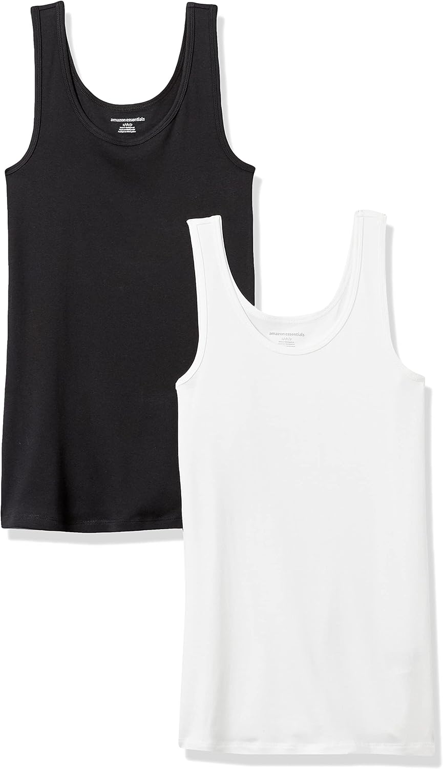 Amazon Essentials Women’s Slim-Fit Ribbed Scoop Neck Tank Tops, Pack of 2