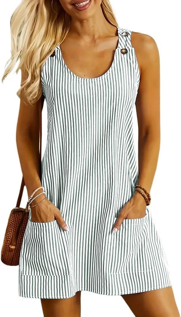 ETCYY NEW Womens Sleeveless Summer Dresses Casual U Neck Striped Sundresses