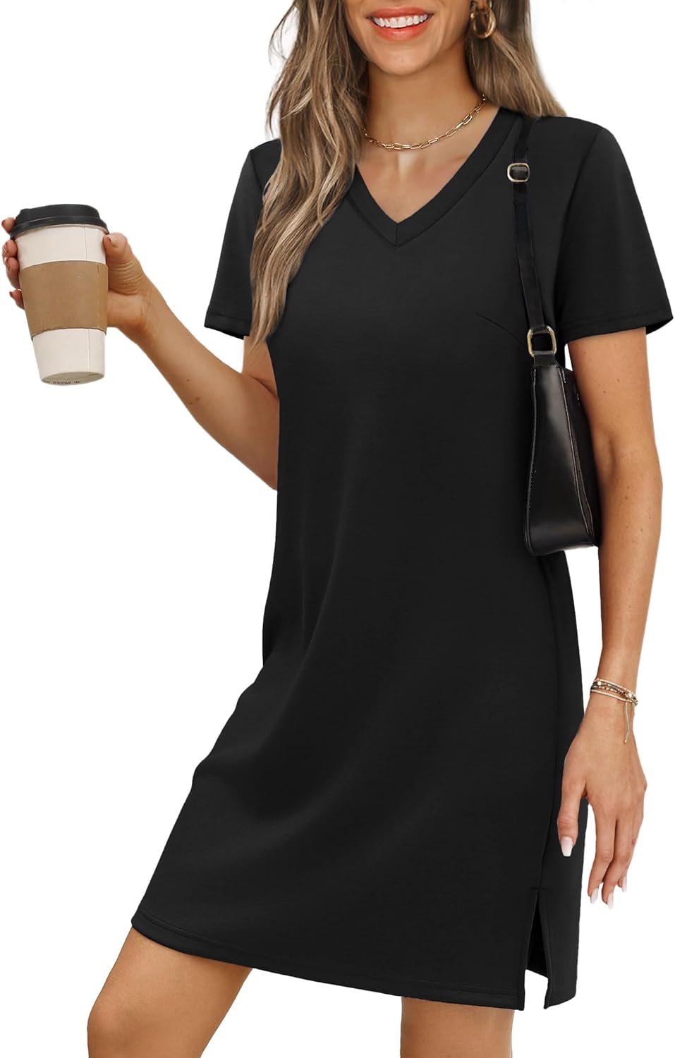 RUMIA Summer Dresses for Women 2026 V-Neck Casual Sundresses T-Shirt Dress