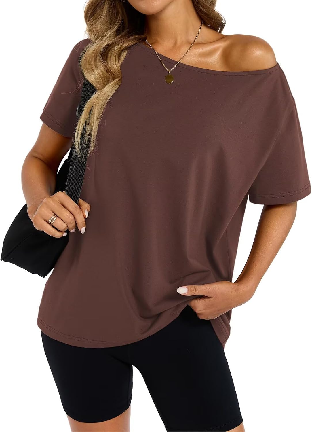 EasyGala Womens Cotton Off The Shoulder Tops Oversized Tshirts Short Sleeve Basic Tee Casual Summer Fashion Clothes 2026