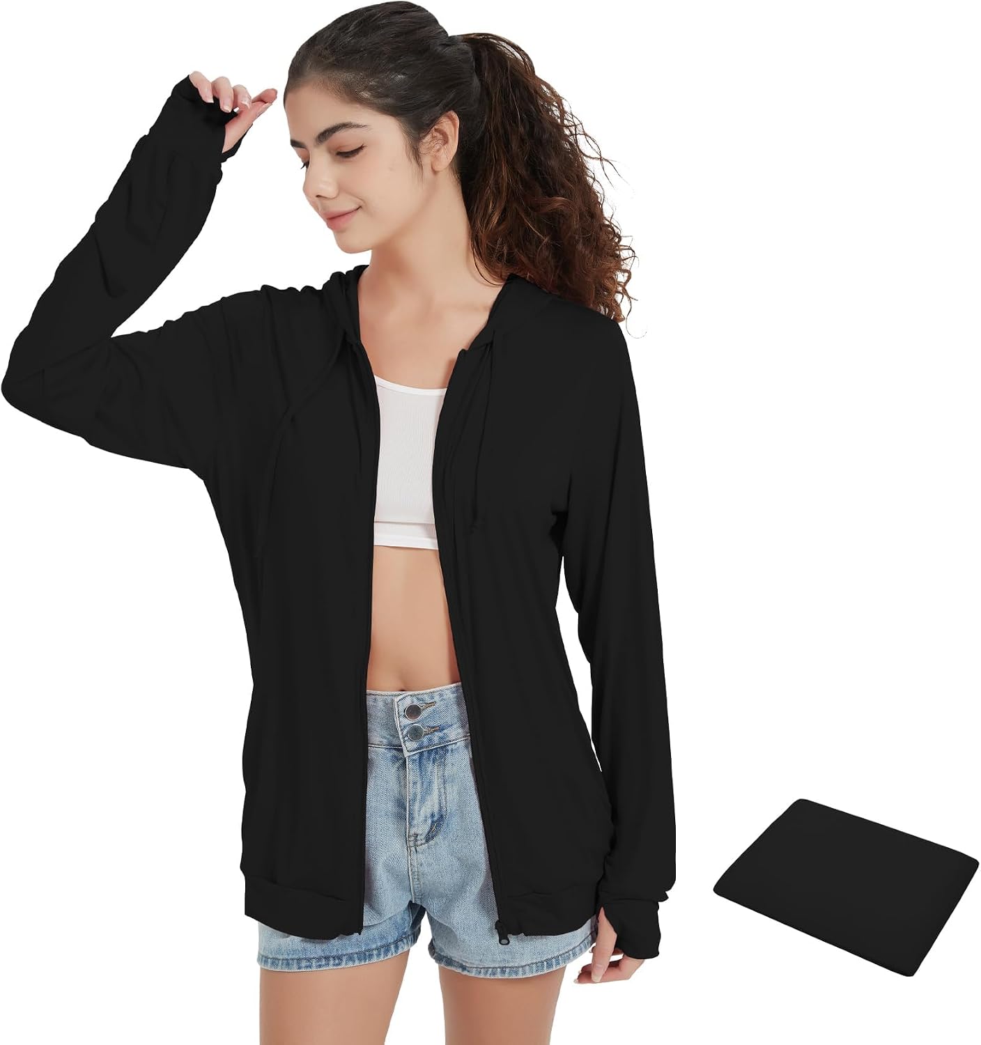QBK Light Weight Zip Up Hoodie Thin Summer Jacket For Women