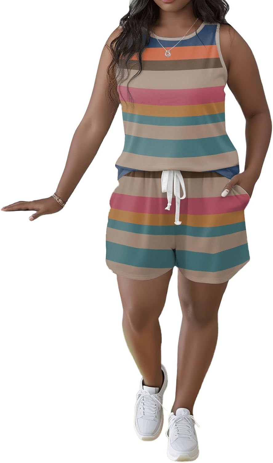 Ulovmi Two Piece Sets for Women Summer 2026 Sleeveless Lounge Set Matching Tank Top Shorts Outfits