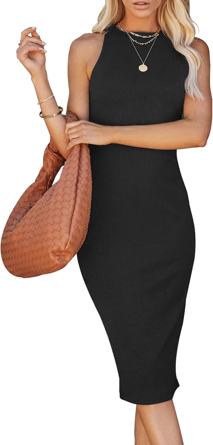 PRETTYGARDEN Women Bodycon Midi Dress 2026 Summer Spring Casual Vacation Sundress Fitted Sleeveless Tank Dresses