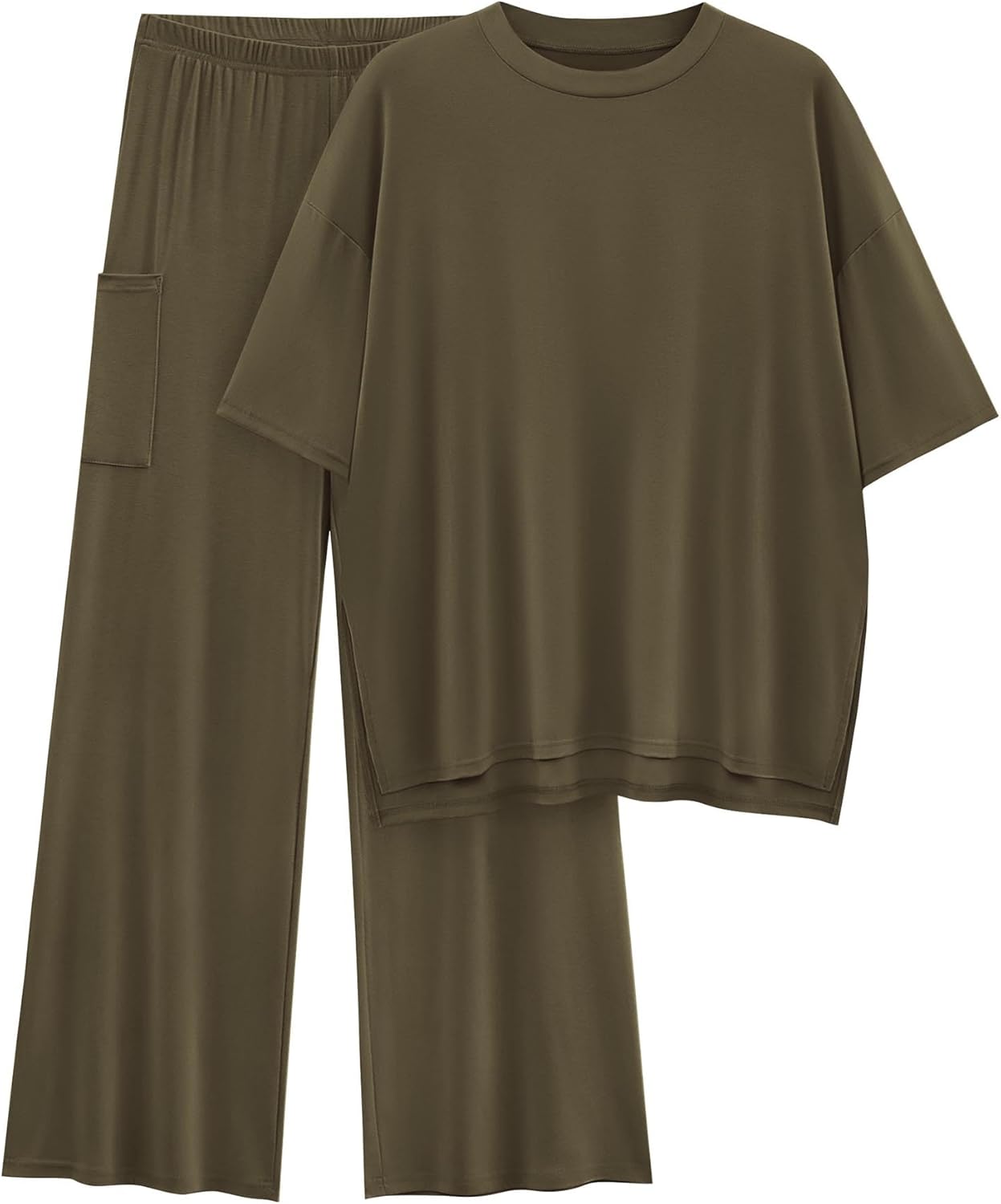 KIRUNDO 2 Piece Lounge Sets for Women Airport Travel Vacation Outfits Summer Casual Loose Short Sleeve Tops & Wide Leg Pants