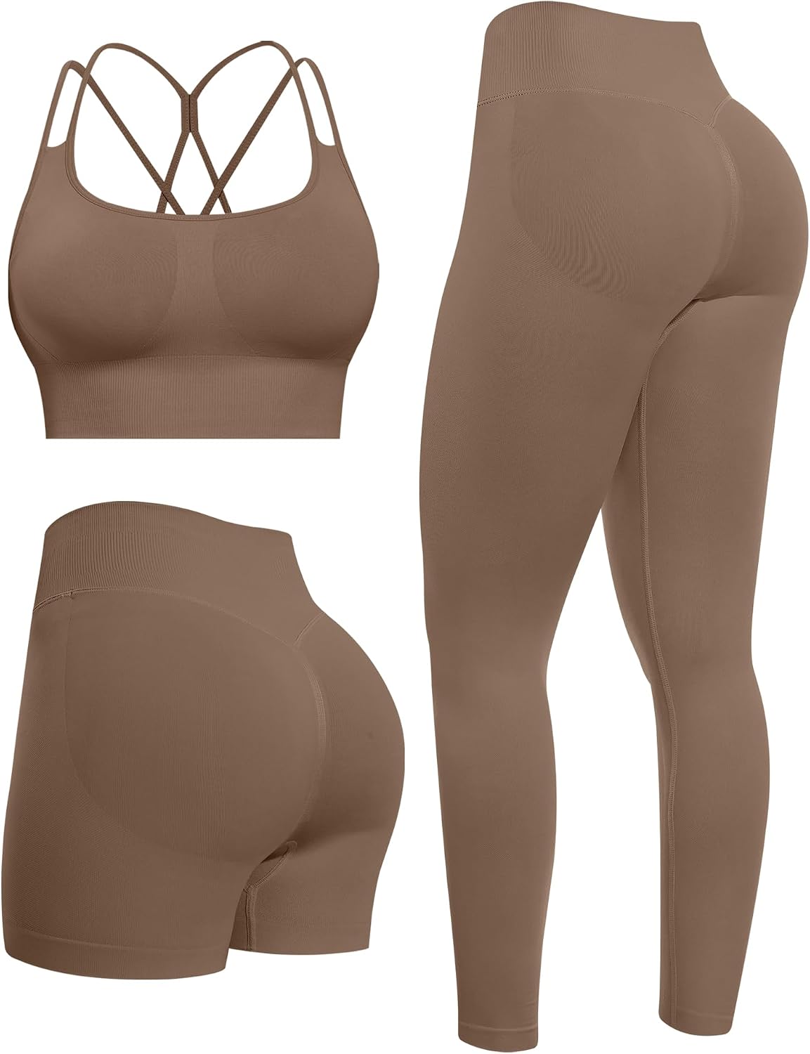 NORMOV Butt lifting Workout Sets for Women – Gym Activewear with Seamless Leggings,Shorts,and Padded Criss-Cross Sports Bras