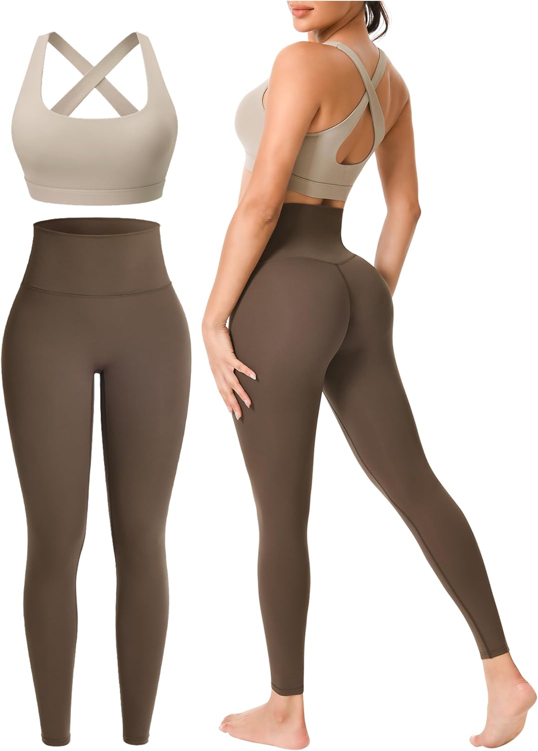 Workout Sets for Women 2 Piece Seamless High-Waisted Leggings & Cross Back Padded Sports Bra for Yoga Pilates