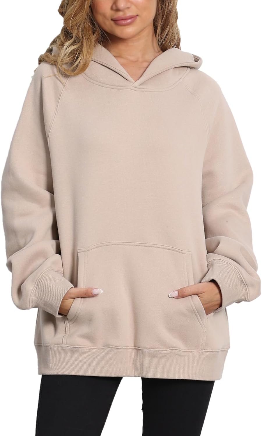 Women’s Loose Hoodie Top Casual Long Sleeve Sweatshirts Women Solid Basic Hooded Fleece Sweatshirt Pullover Tops