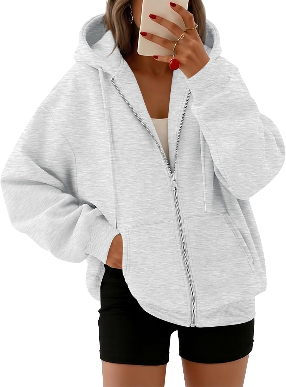 Trendy Queen Womens Zip Up Hoodies 2026 Oversized Sweatshirt | Spring Fall Layering Jacket with Pockets, Casual Track Outfits, Cozy Fleece Winter Clothes
