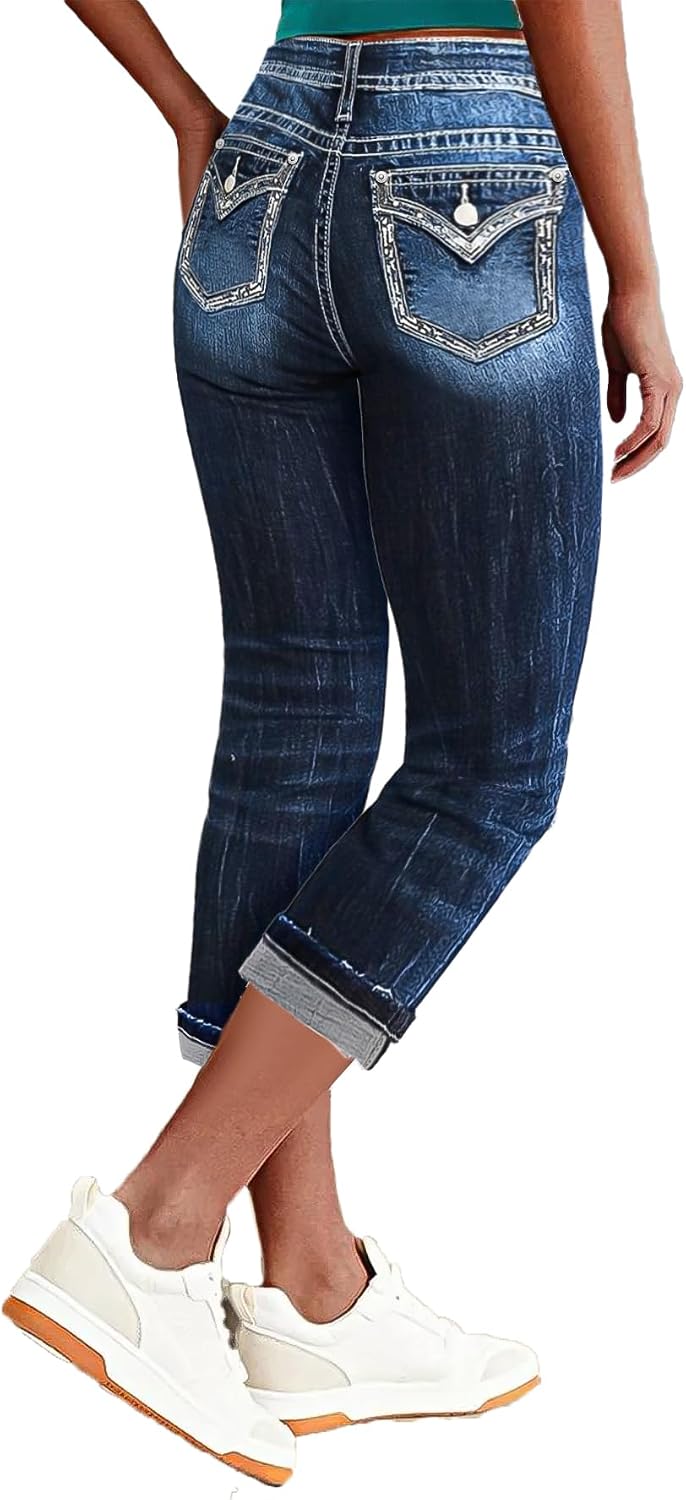Flamingals Women’s Denim Capri Jeans for Women Mid Rise Skinny Capri Pants