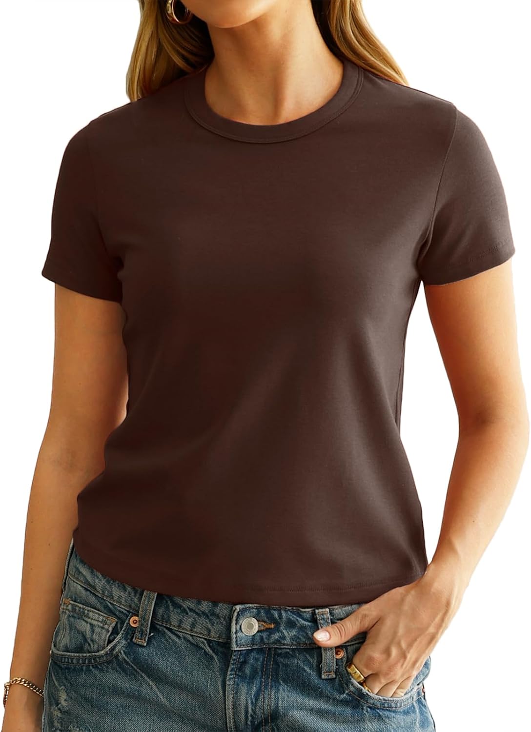 Women’s Basic Crewneck Short Sleeve T-Shirt Regular Fit Casual Summer Tops