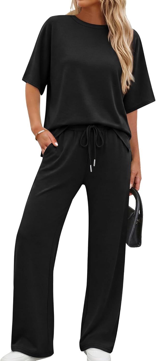XIEERDUO Women’s Side Slit Lounge Sets 2 Piece Travel Outfits Airport Tracksuit Oversized Wide Leg Loungewear S-3XL