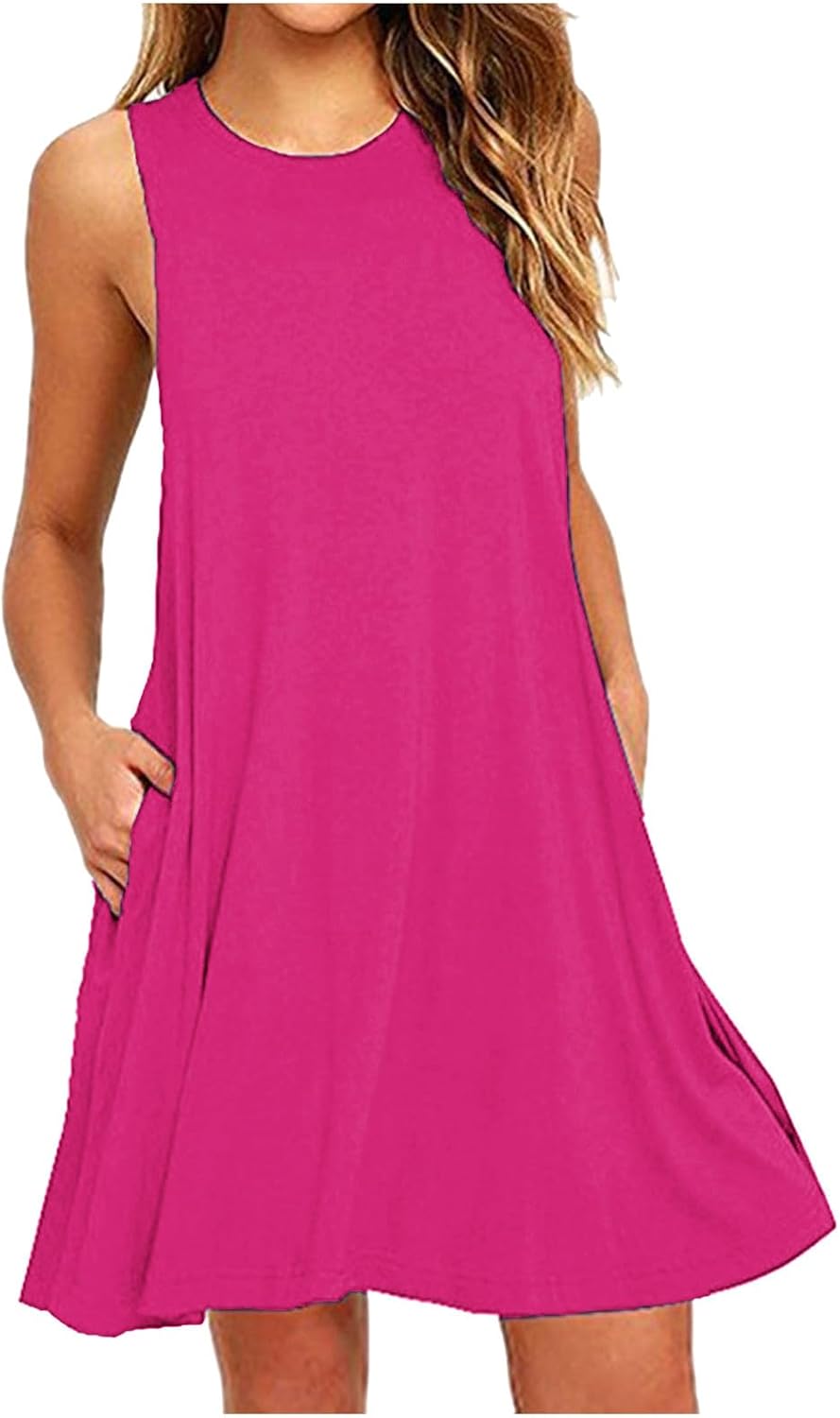 NaRHbrg Summer Dresses for Women Casual Tshirt Sundress Boho Tank Dress Casual Sleeveless Swing Cover Up Dress with Pockets