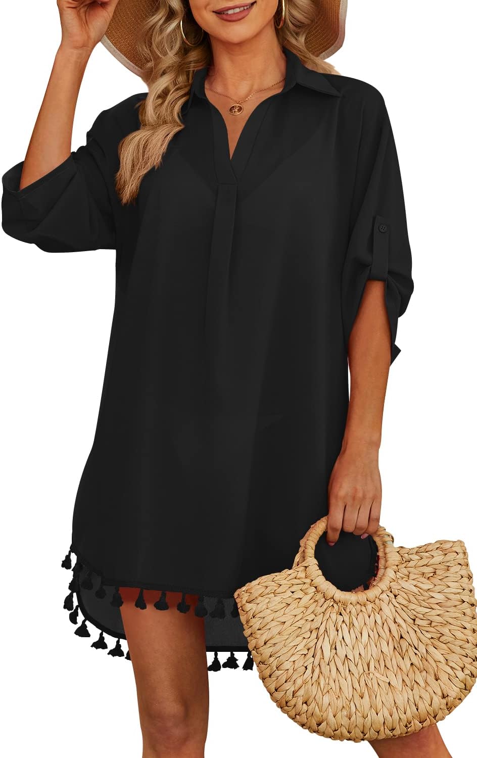 Yincro Women Swimsuit Cover Up Shirt 2026 Tassel Beach Bathing Suit for Swimwear Bikini Dress