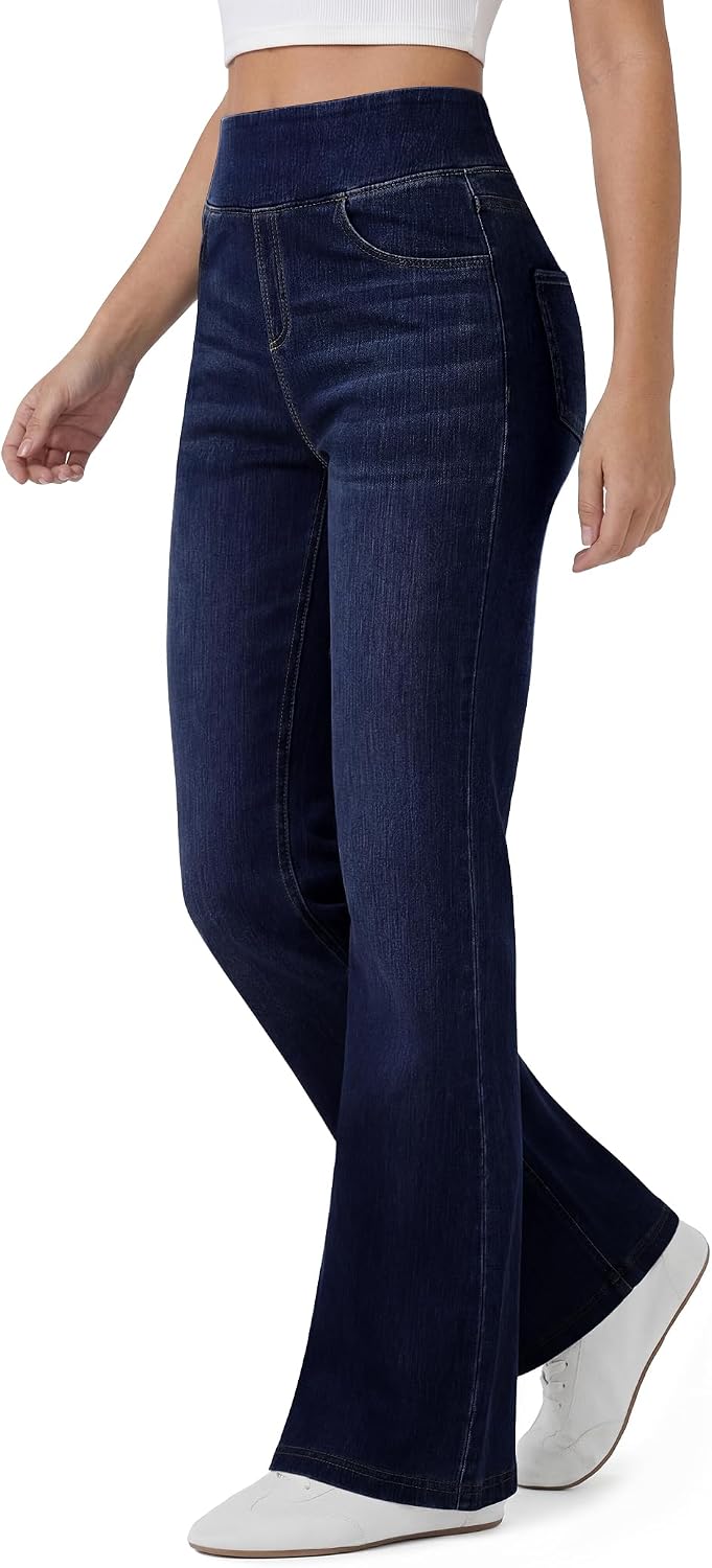FireSwan Women’s Trendy Stretchy Flare Jeans High Waisted Wide Leg Bootcut Jeans Pull On Casual Loose Denim Pants