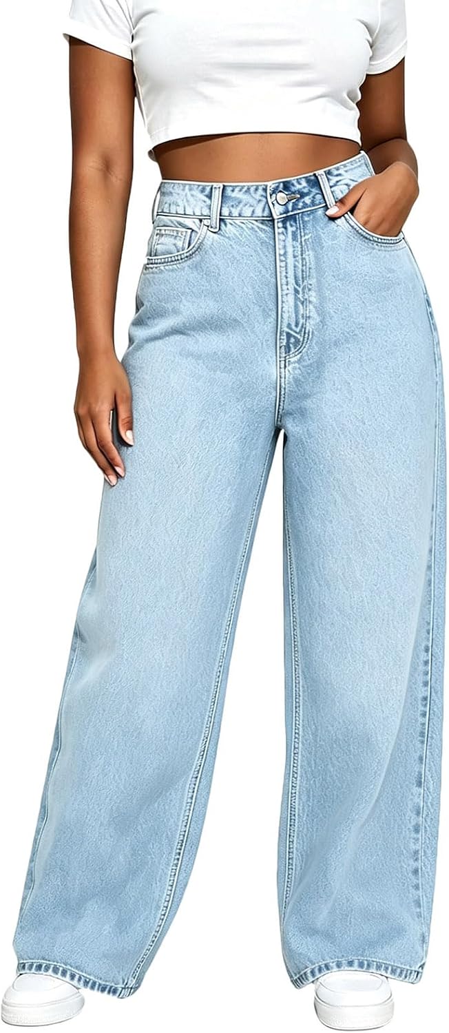 Wide Leg Jeans for Women High Waist Baggy Jeans Long Button Up Denim Pants | Wide Leg Jeans for Women Straight Leg Jeans for Women