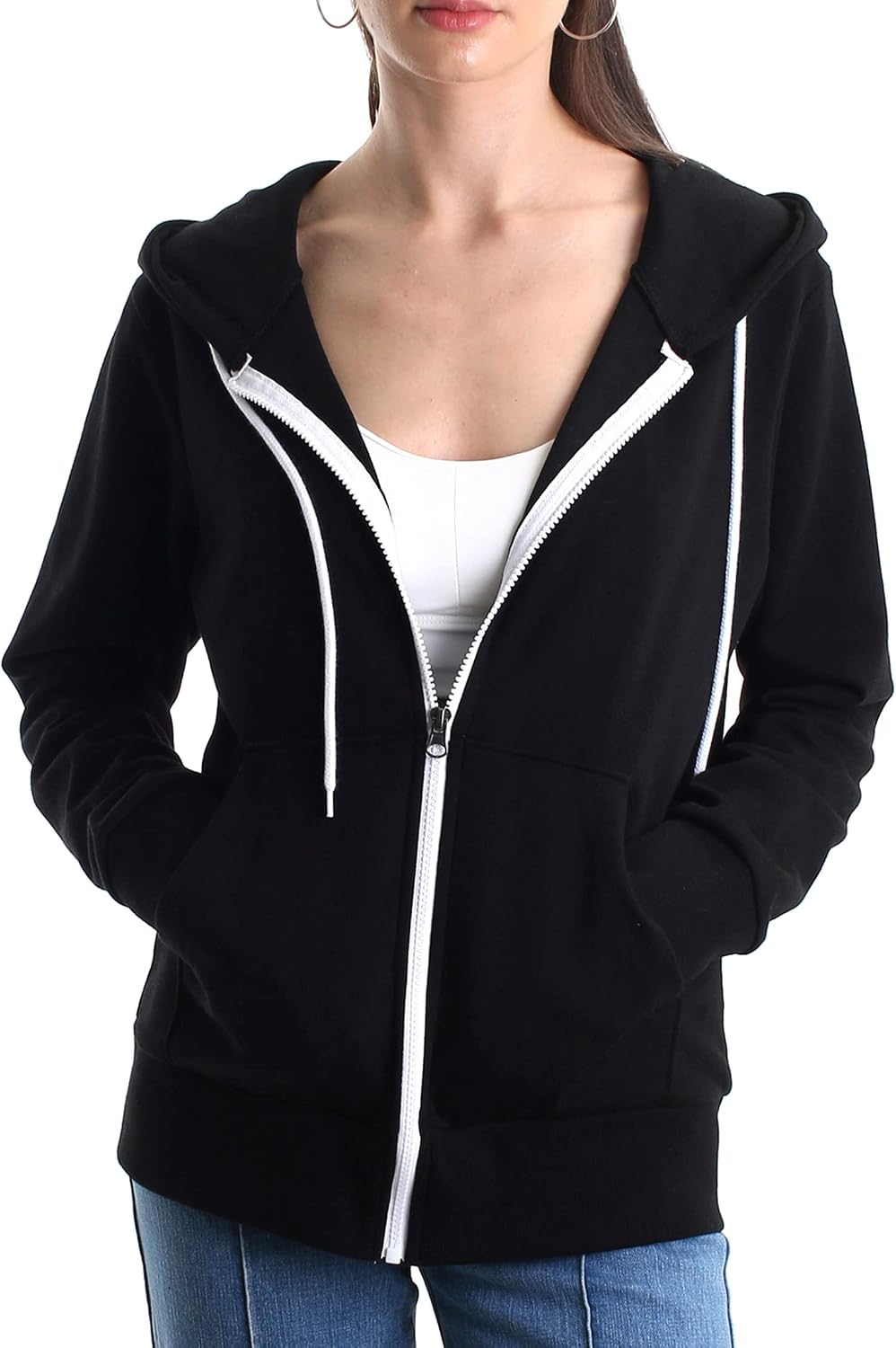 Regular Fit Women’s Casual Full-Zip Hoodie Lightweight Long Sleeve Sweatshirt Casual Jacket with Pocket