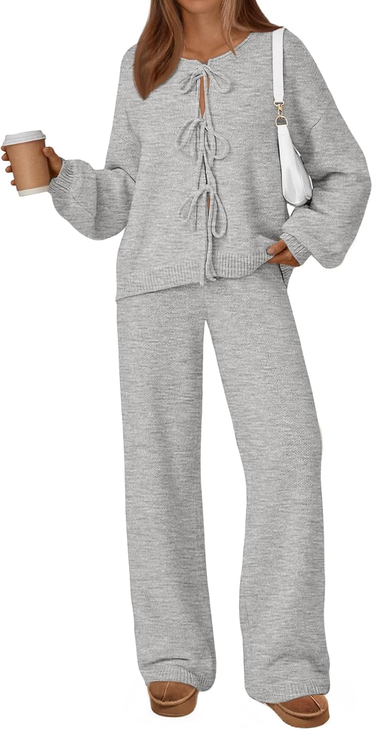 LILLUSORY Womens Lounge Sets 2 Piece Tie Front Airport Travel Outfits