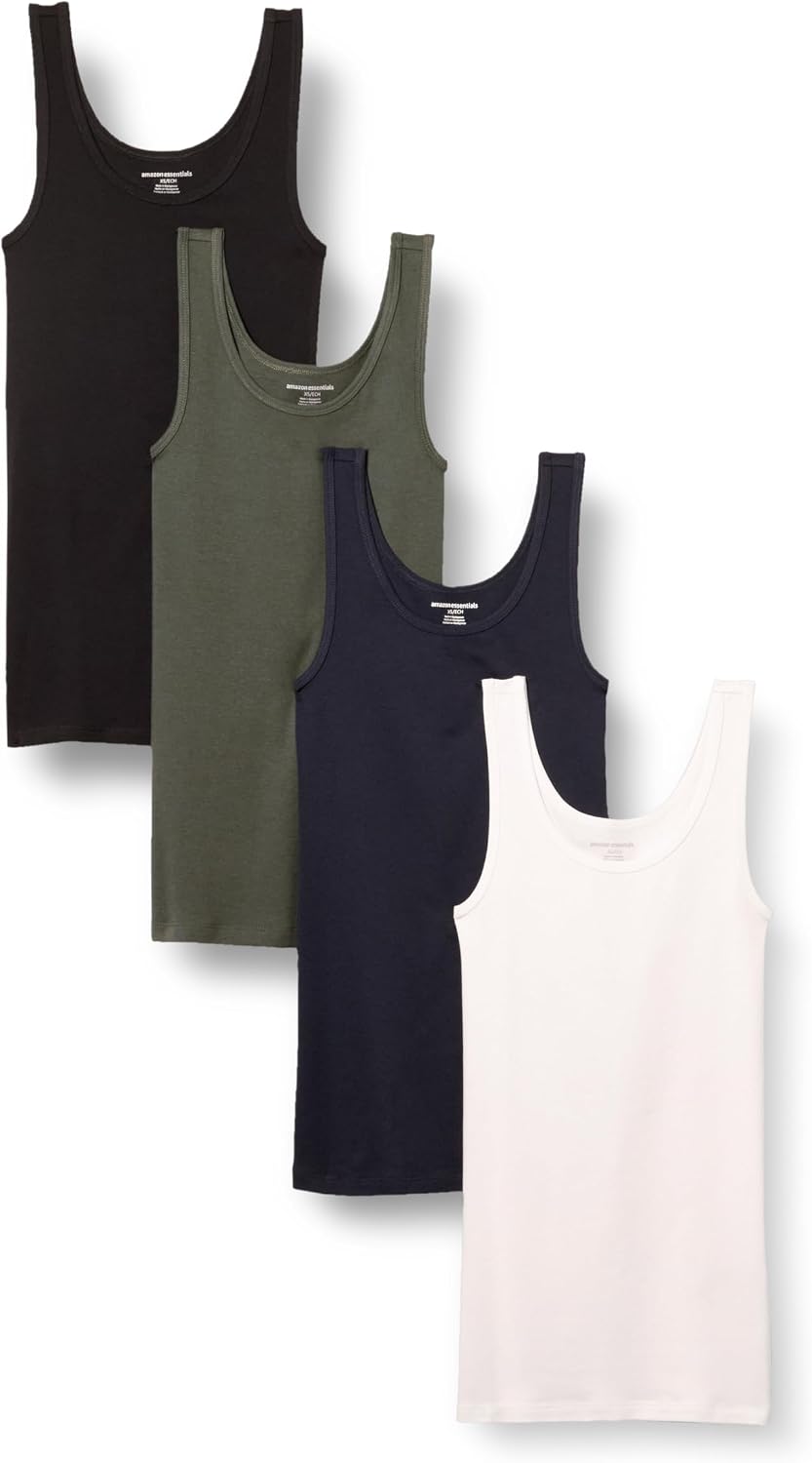 Amazon Essentials Women’s Slim-Fit Cotton Modal Rib Tank, Pack of 4