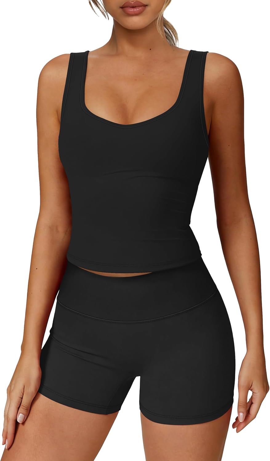 Alaroo Workout Sets for Women 2 Piece U Neck Crop Tank Top High Waisted Shorts Athletic Gym Yoga Outfits Activewear