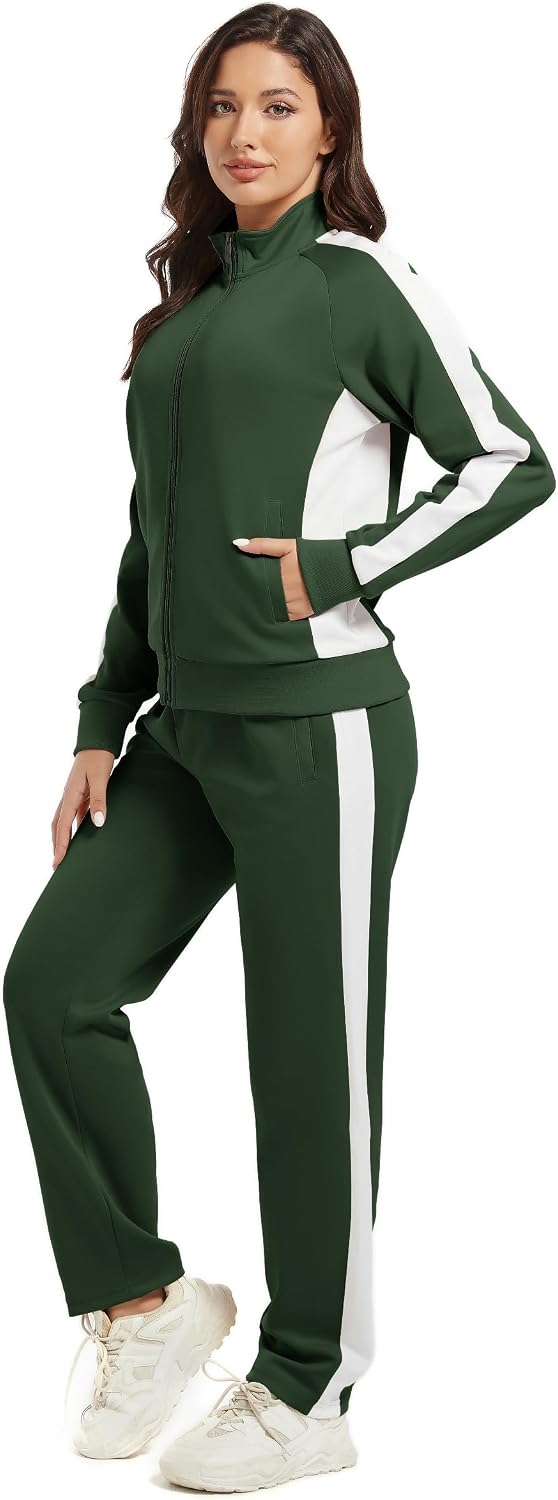 Women’s Full Zip-Up Tracksuit Set Long Sleeve Casual Jogging Suits Workout Gym 2 Piece Outfits with Pockets